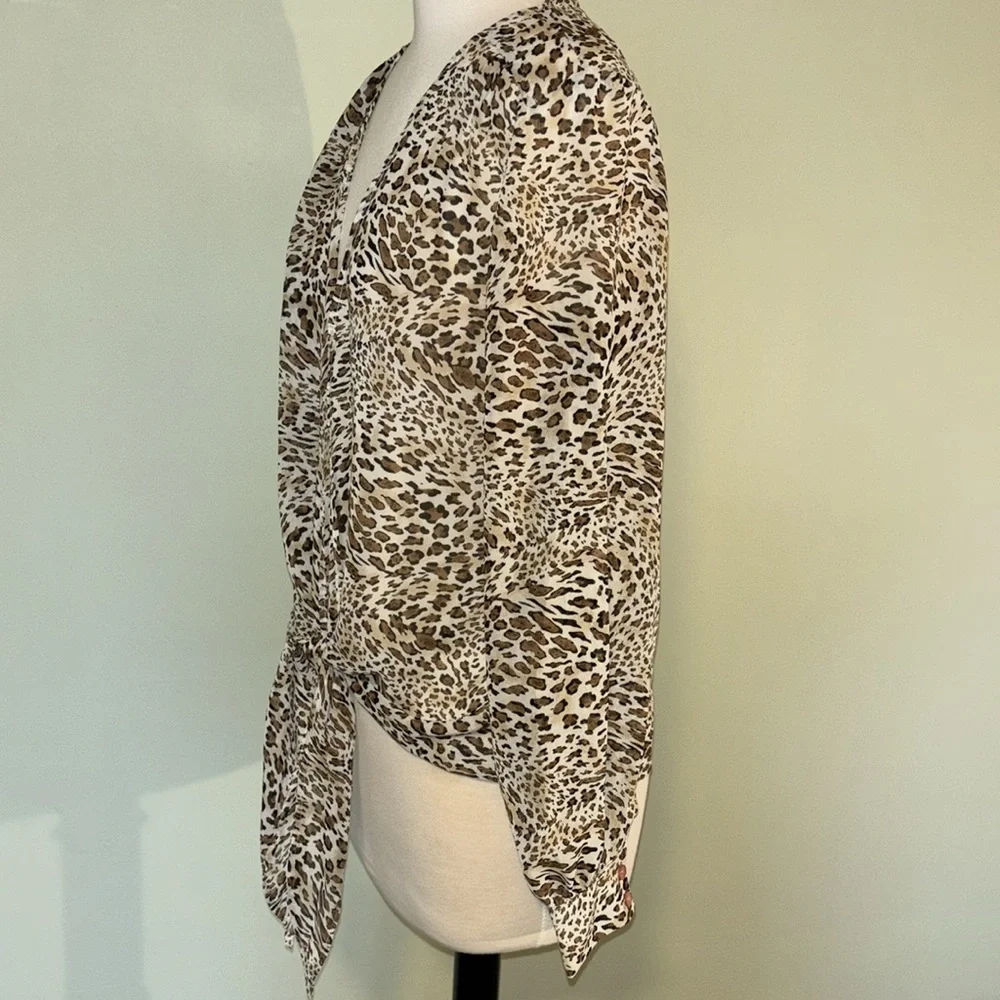 LULU’s sheer cuffed long sleeve animal print swim summer cover up womens medium - Picture 3 of 10